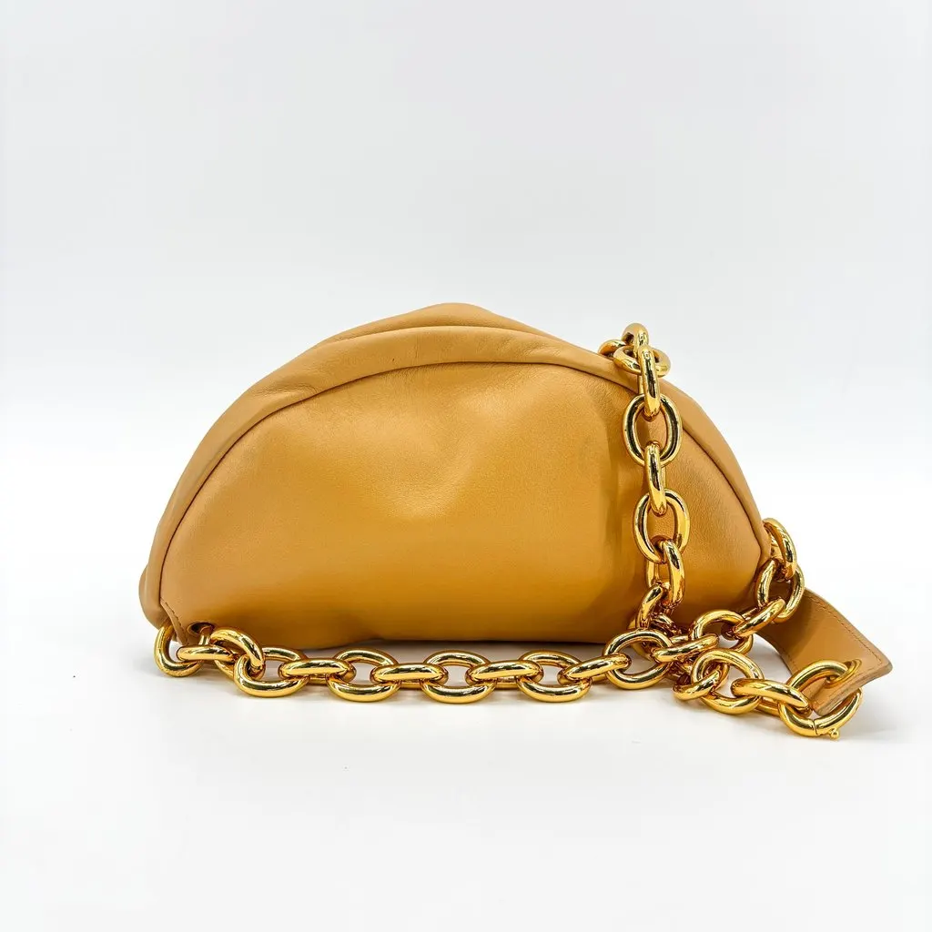 Bottega Veneta The Chain Pouch Shoulder Bag Mustard Beige Leather Very good - Back View