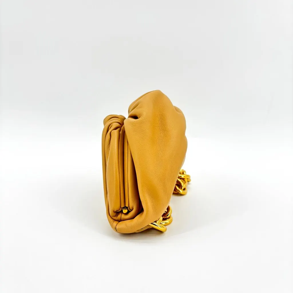 Bottega Veneta The Chain Pouch Shoulder Bag Mustard Beige Leather Very good - Model View
