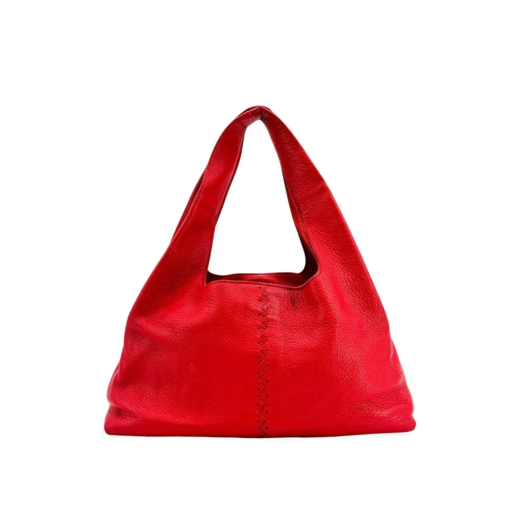 Bottega Veneta Stitched Leather Hobo Bag Red Leather Good - Front View