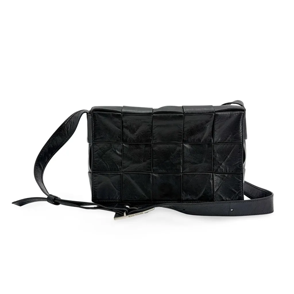 Bottega Veneta Intrecciato Paper Calfskin Cassette Bag Black Black Leather Good - Front View