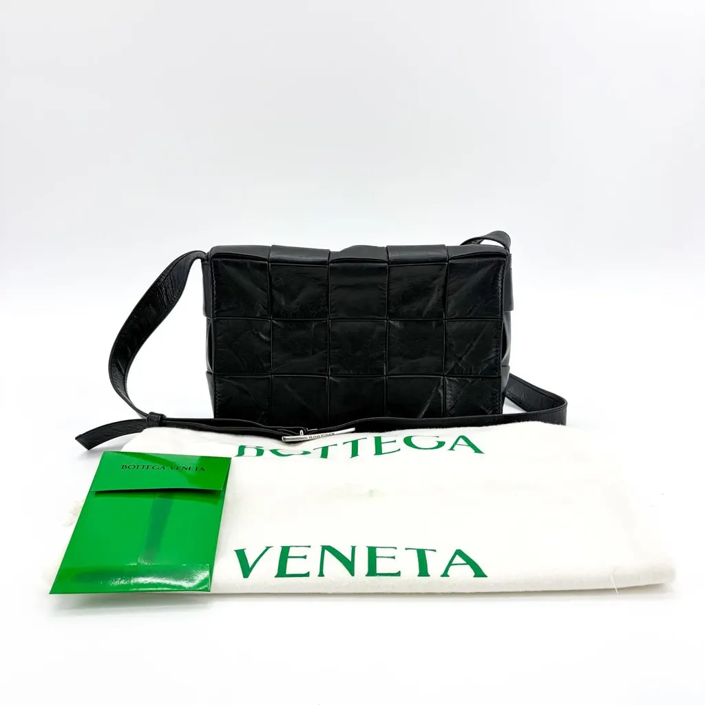Bottega Veneta Intrecciato Paper Calfskin Cassette Bag Black Black Leather Good - Back View