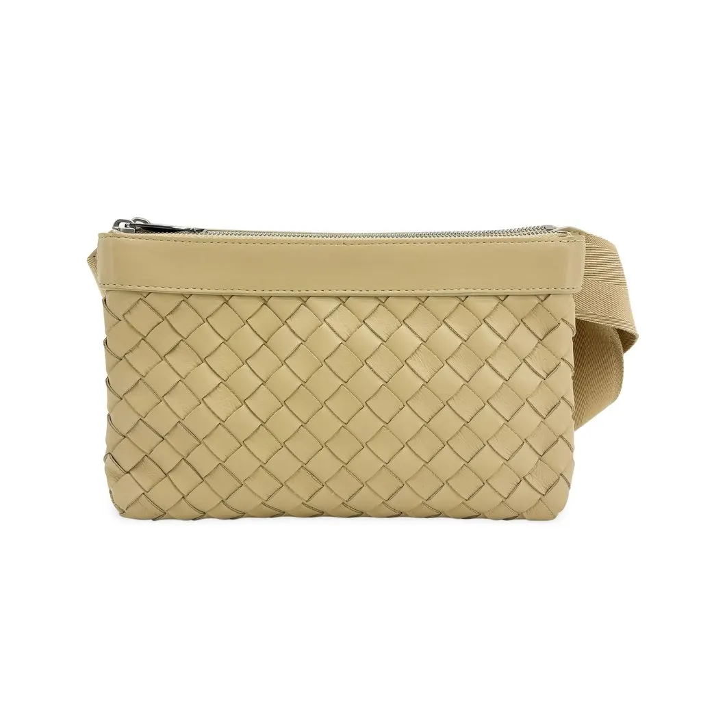 Bottega Veneta Classic Intrecciato Belt Bag Beige Beige Leather Good - Front View
