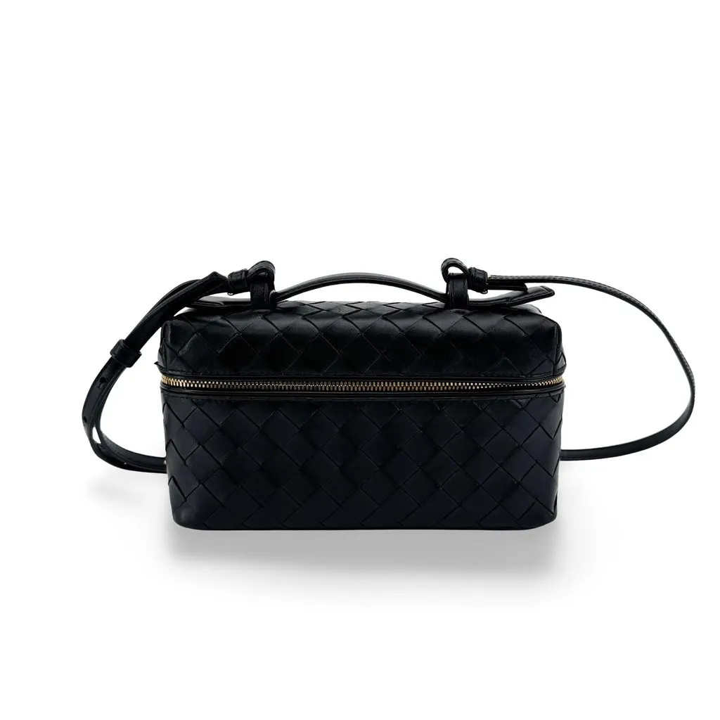 Bottega Veneta Small Intrecciato Vanity Case Bag Black Black Leather Very good - Front View