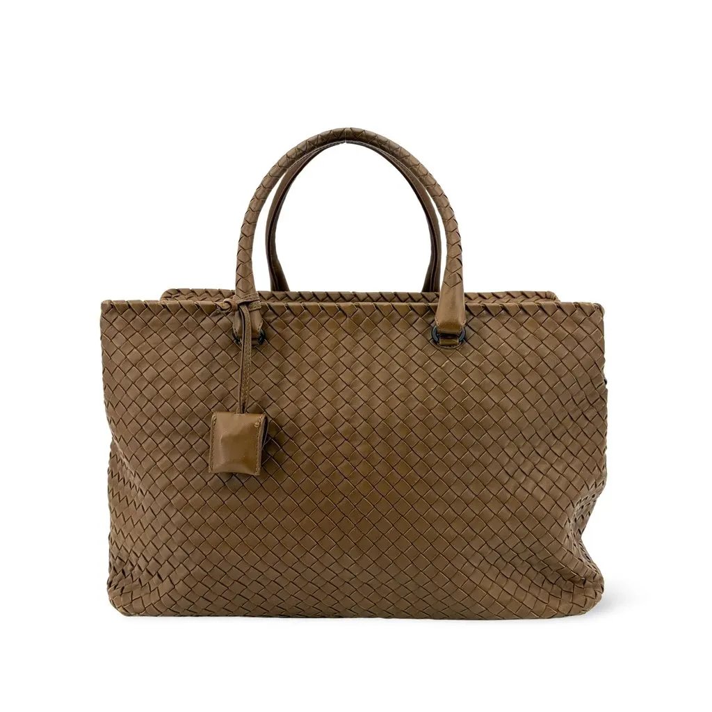 Bottega Veneta Intrecciato Roma Tote Bag Brown