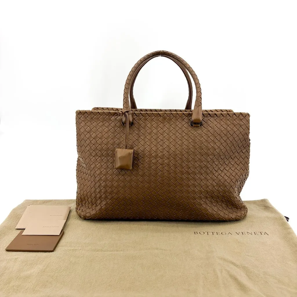 Bottega Veneta Intrecciato Roma Tote Bag Brown Brown Leather Fair - Back View