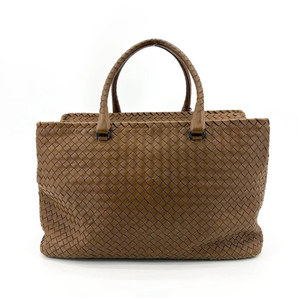 Bottega Veneta Intrecciato Roma Tote Bag Brown Brown Leather Fair - Inside View