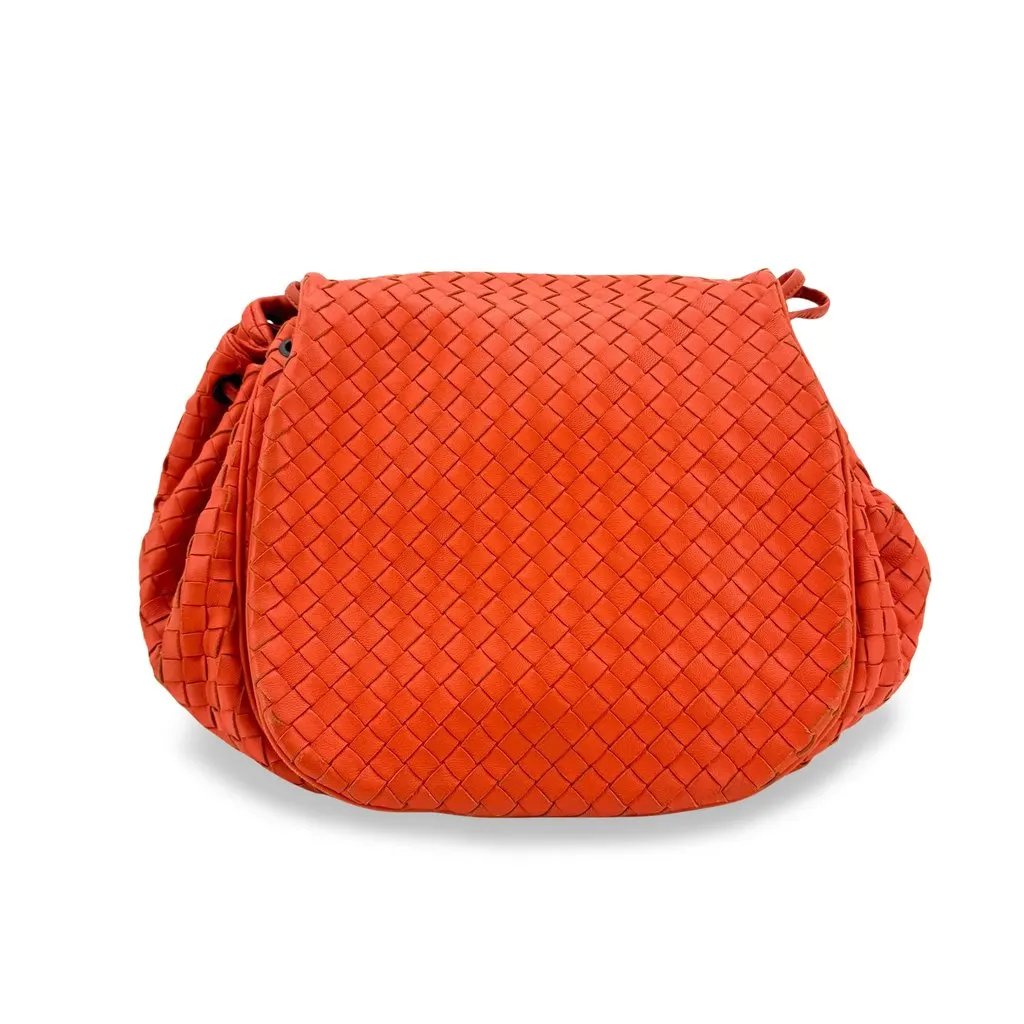 Bottega Veneta Intrecciato Flap Shoulder Bag Orange Orange Leather Good - Front View