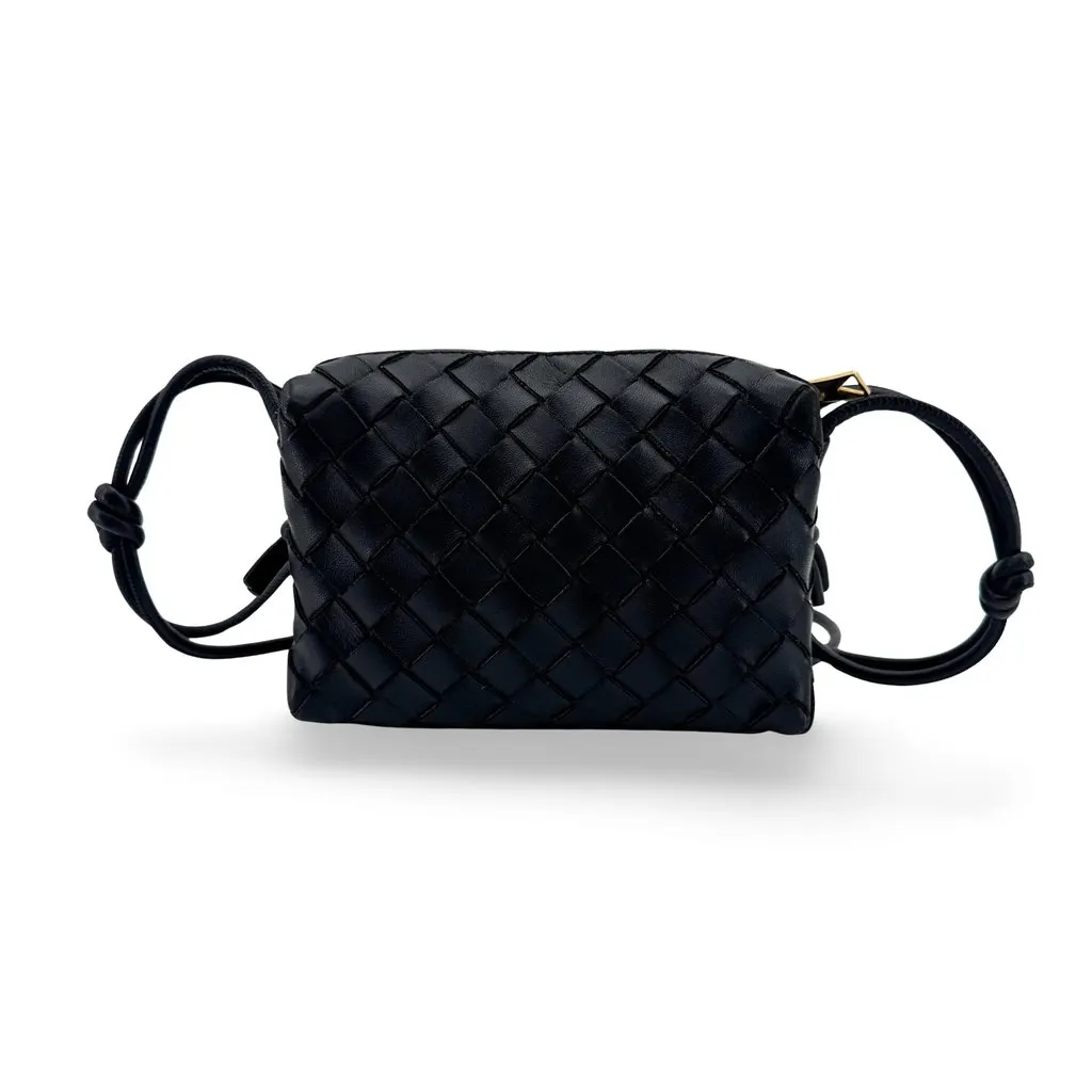 Bottega Veneta Intrecciato Mini Loop Shoulder Bag Black Black Leather Good - Front View
