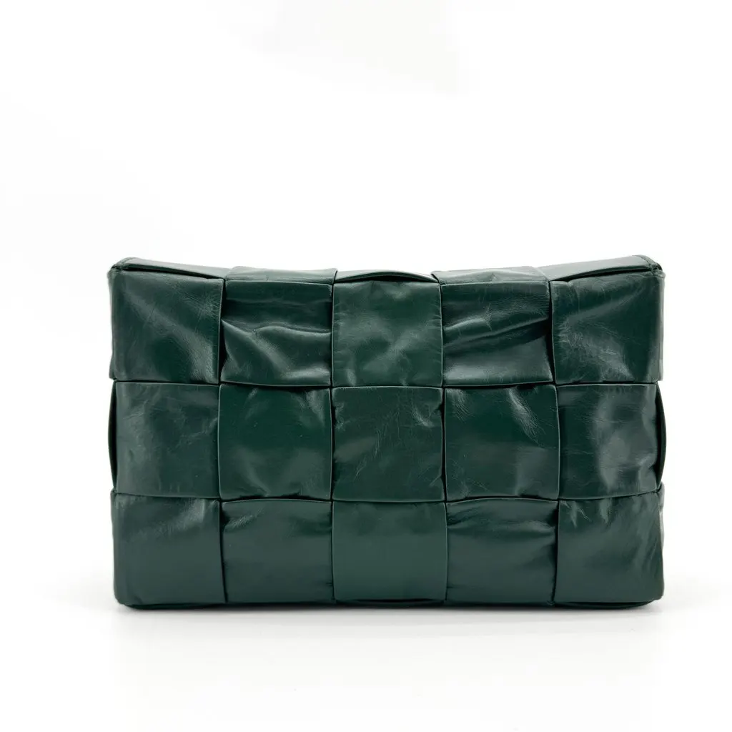 Bottega Veneta Cassette Bag on Chain Dark Green Green Leather Fair - Back View