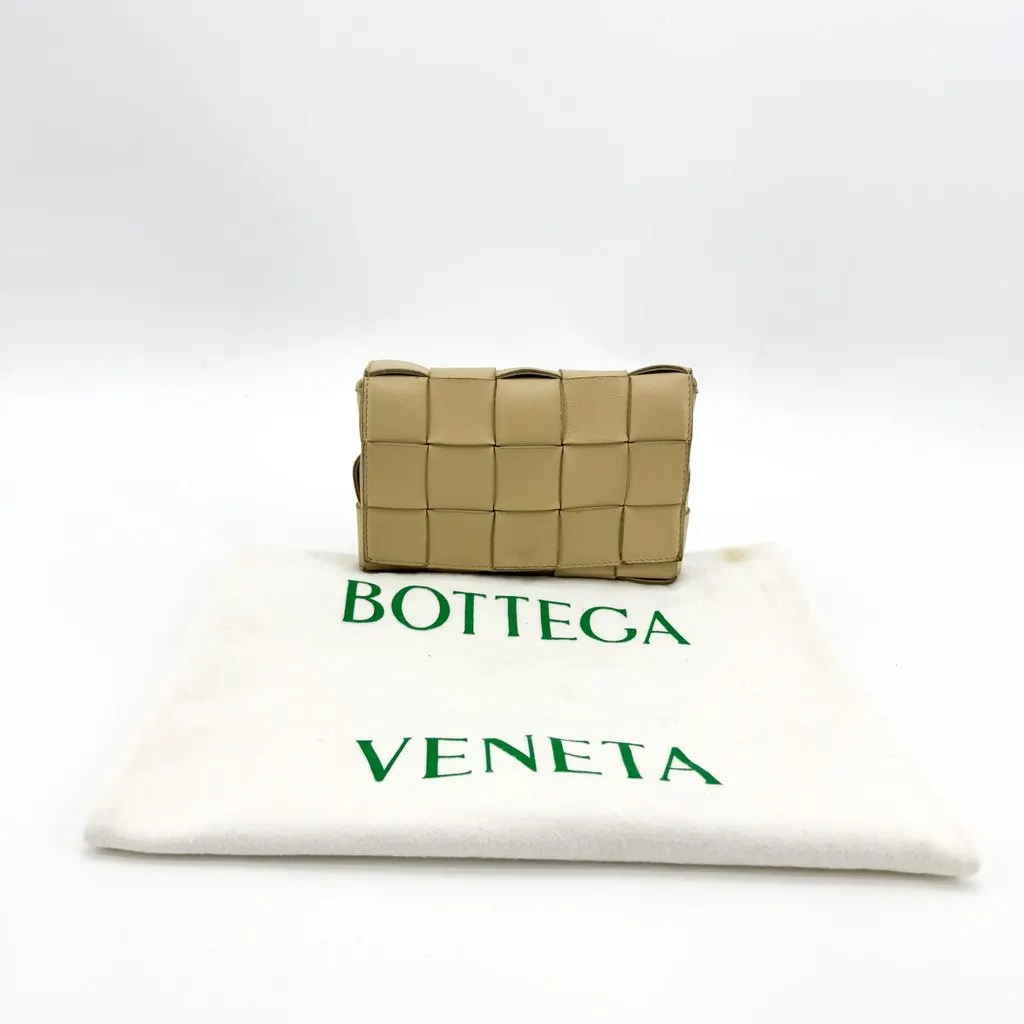 Bottega Veneta Cassette Card Case on Strap Beige Beige Leather Fair - Back View