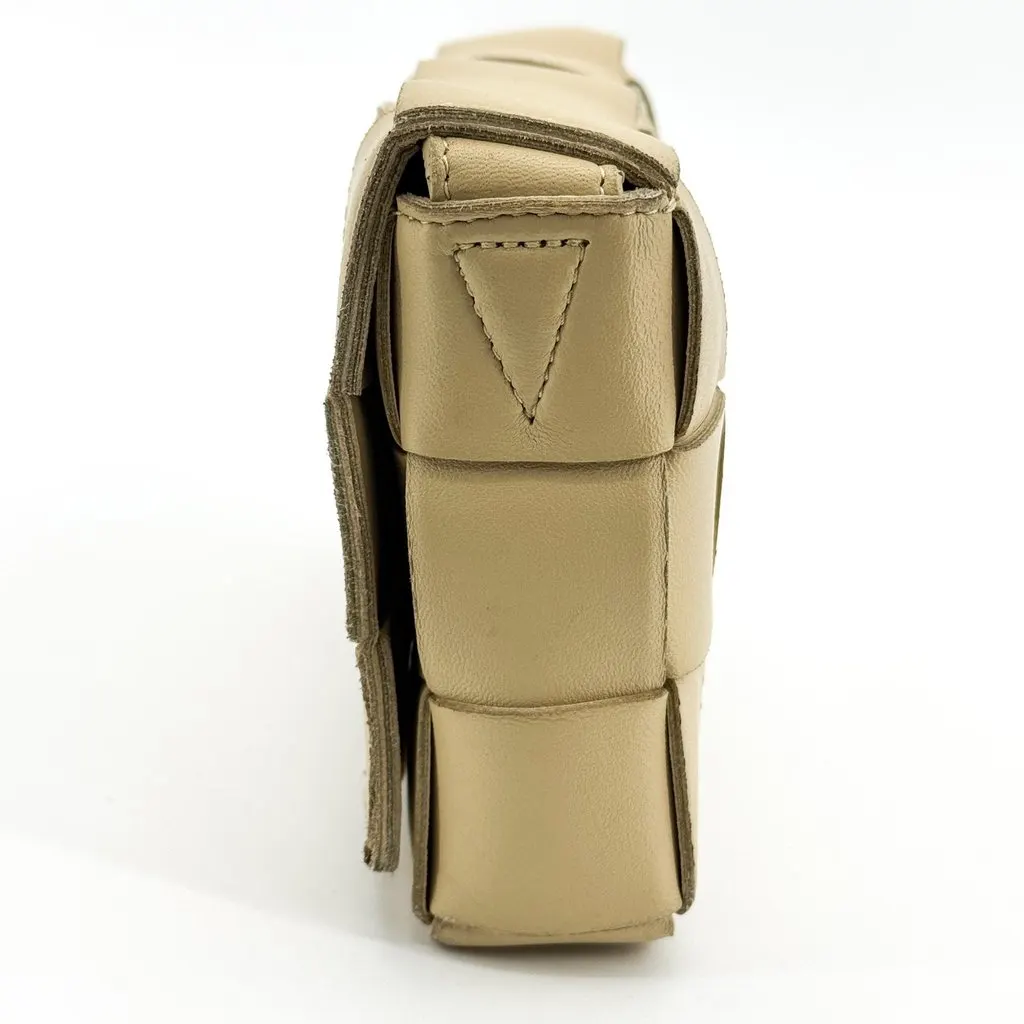 Bottega Veneta Cassette Card Case on Strap Beige Beige Leather Fair - Model View