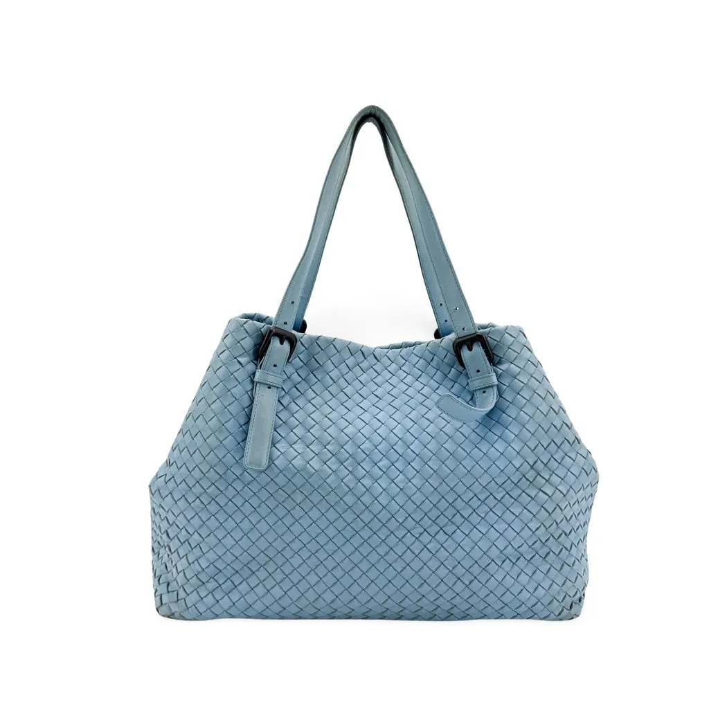 Bottega Veneta Intrecciato Tote Bag Sky Blue Blue Leather Fair - Front View