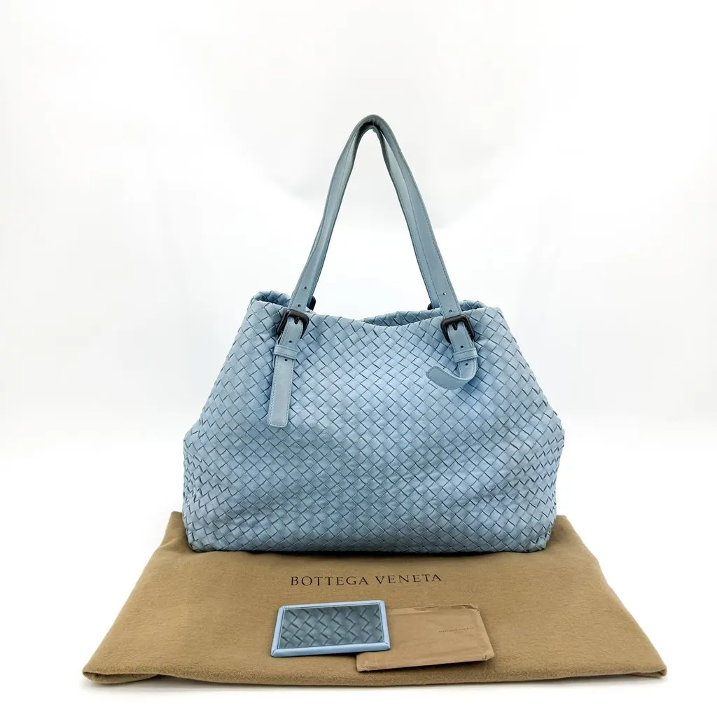 Bottega Veneta Intrecciato Tote Bag Sky Blue Blue Leather Fair - Back View