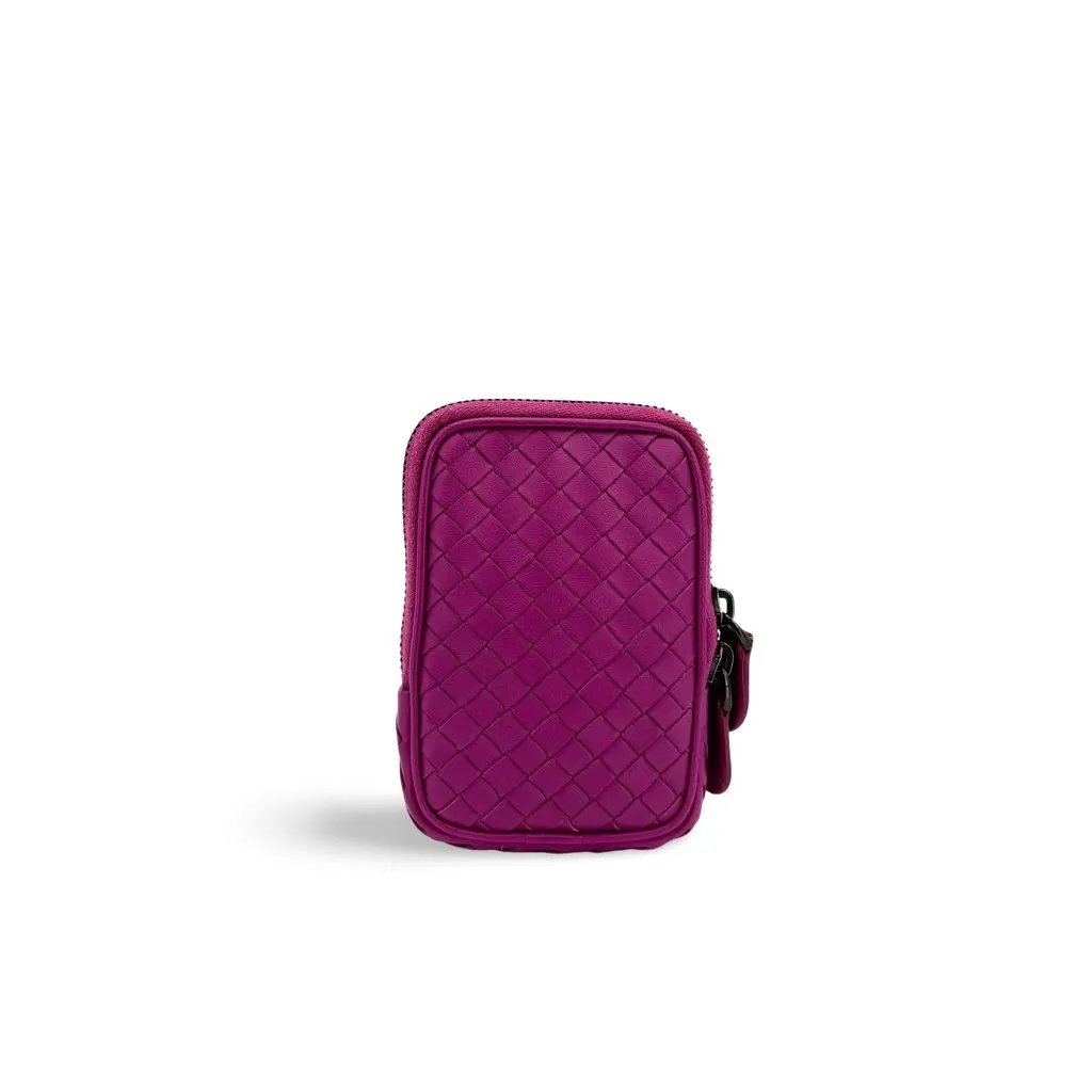 Bottega Veneta Intrecciato Mini Zip Pouch Purple Purple Leather Good - Front View