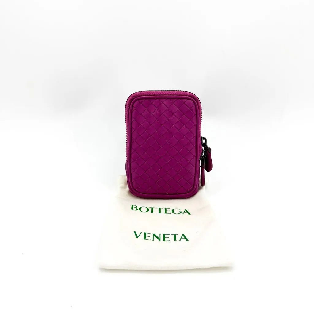 Bottega Veneta Intrecciato Mini Zip Pouch Purple Purple Leather Good - Back View