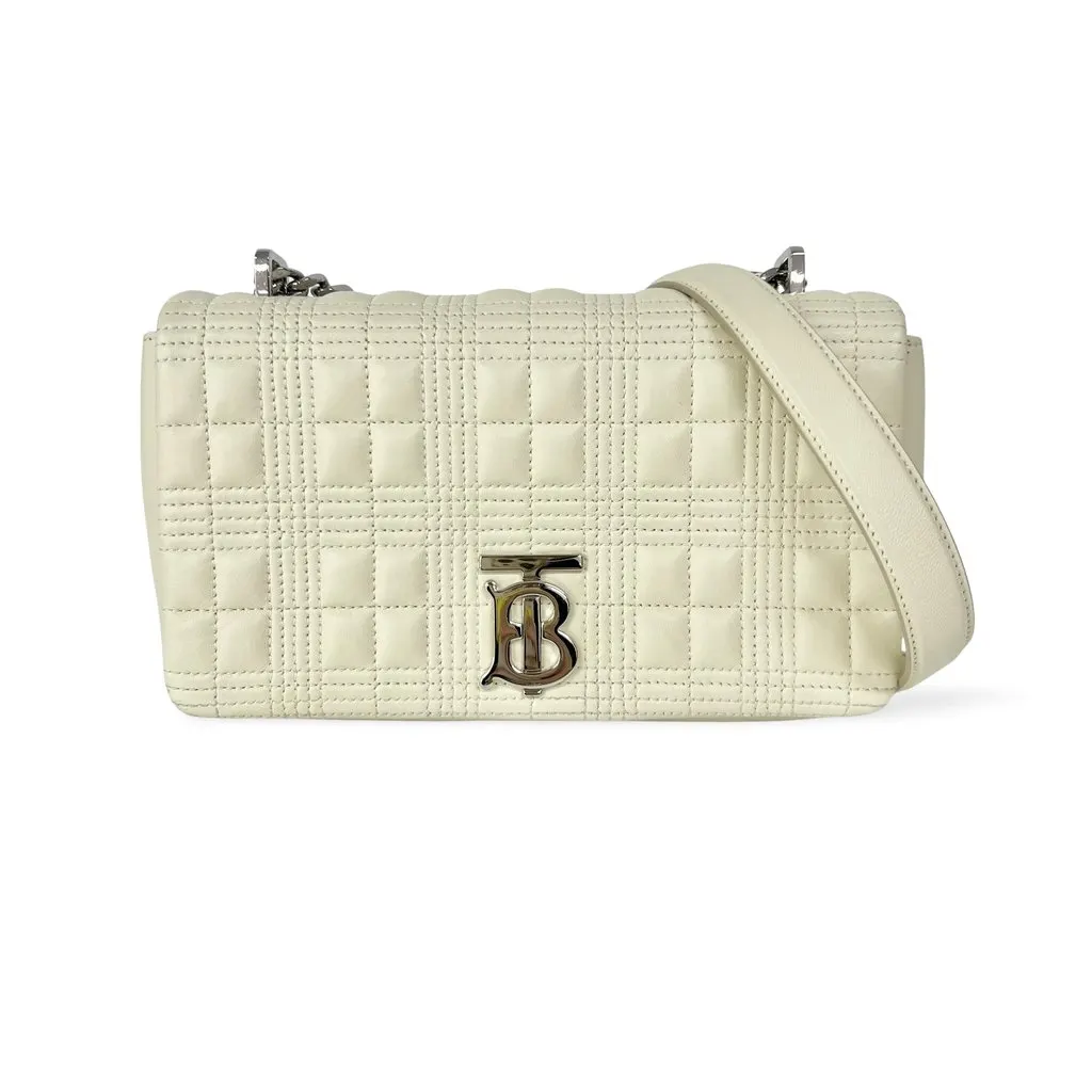 Burberry Small Quilted Lambskin Lola Bag Ivory Silver Hardware Ecru Leather Very good - Front View