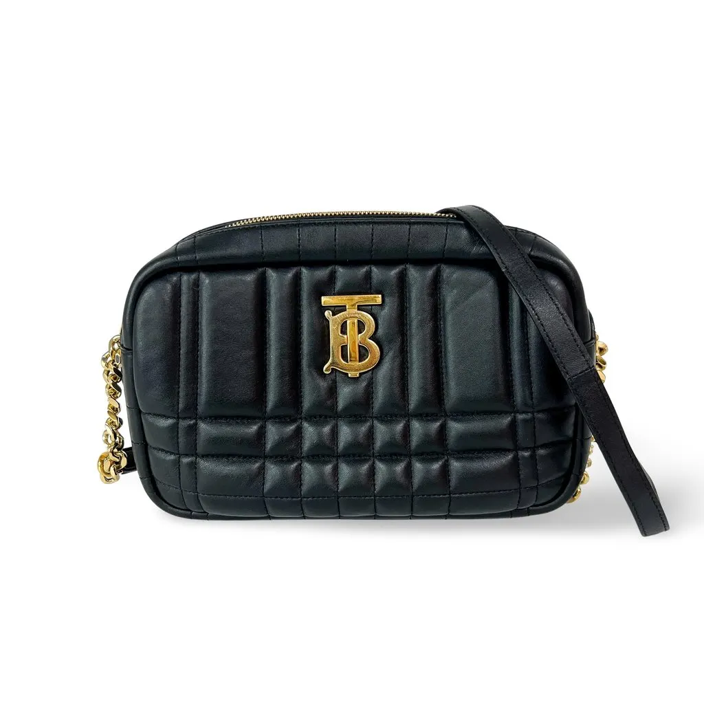 Burberry Small Quilted Lambskin Lola Camera Bag Black Black Leather Good - Front View