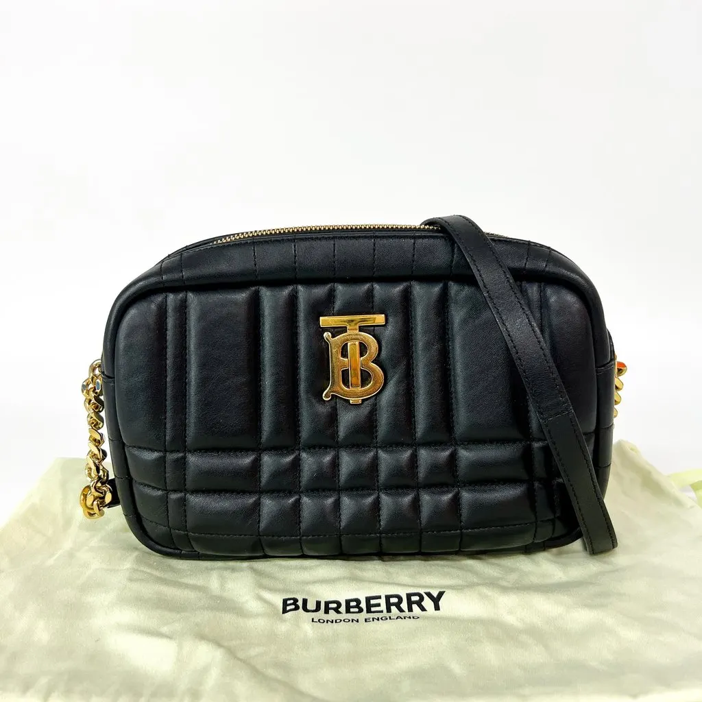 Burberry Small Quilted Lambskin Lola Camera Bag Black Black Leather Good - Back View