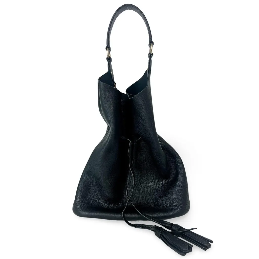 Burberry Leather Ashby Tassel Hobo Shoulder Bag Black Good - Front View