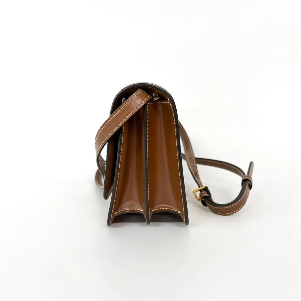 Burberry Small Two-tone Canvas Leather TB Bag Malt Brown Brown Canvas Good - Inside View