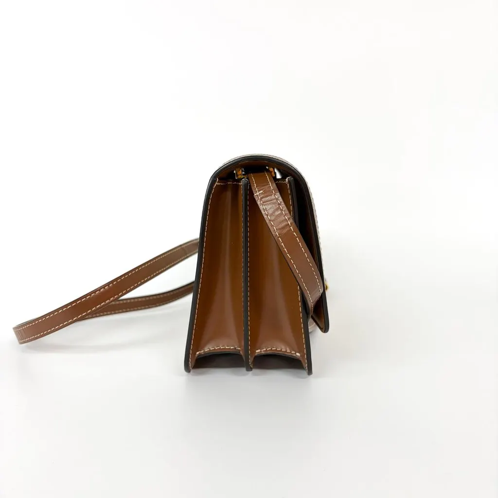 Burberry Small Two-tone Canvas Leather TB Bag Malt Brown Brown Canvas Good - Model View