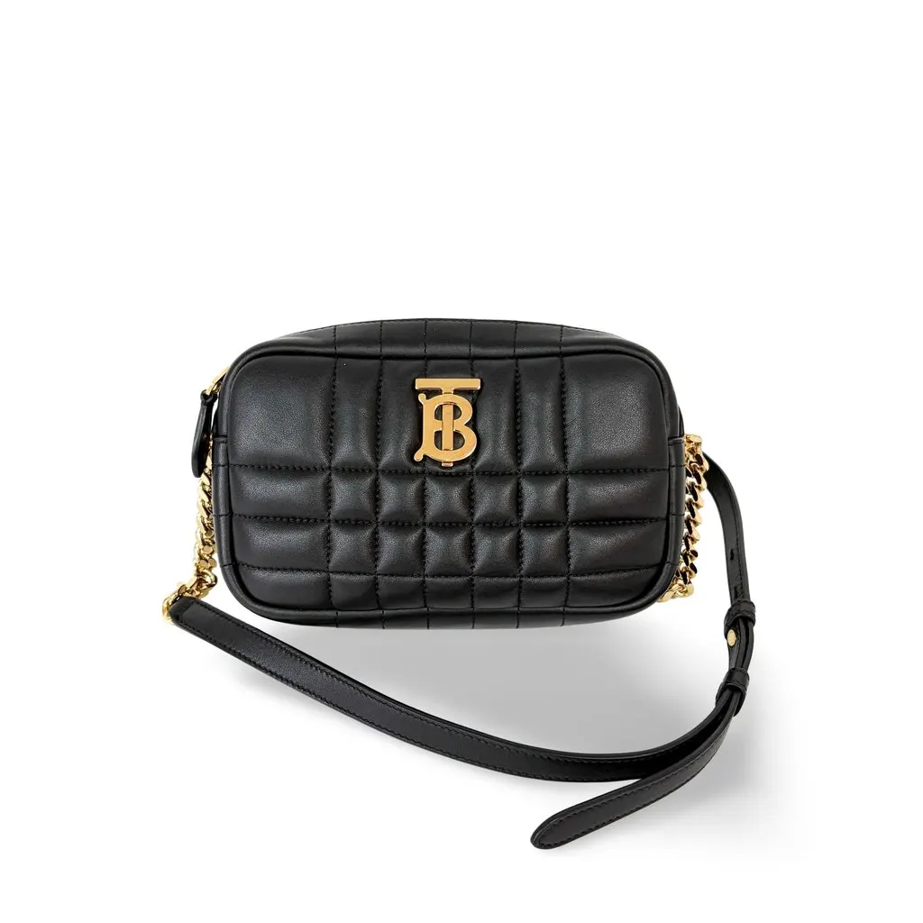 Burberry Small Quilted Lambskin Lola Camera Bag Black MultiColor Leather Good - Front View
