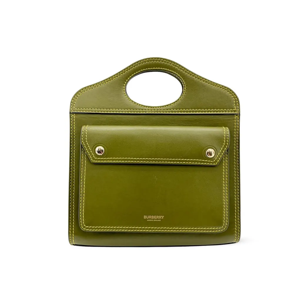 Burberry Mini Leather Pocket Bag Olive Green Green Leather Very good - Front View
