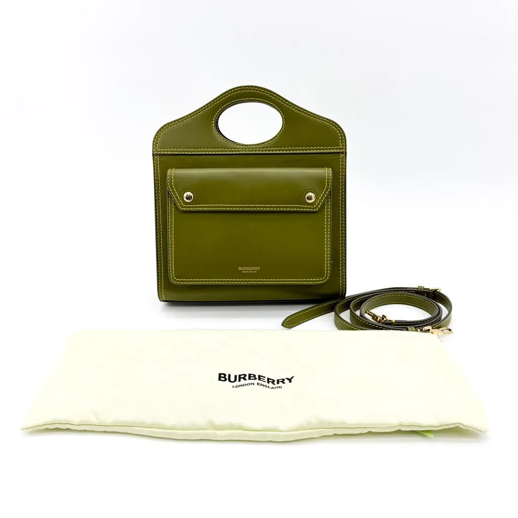 Burberry Mini Leather Pocket Bag Olive Green Green Leather Very good - Back View