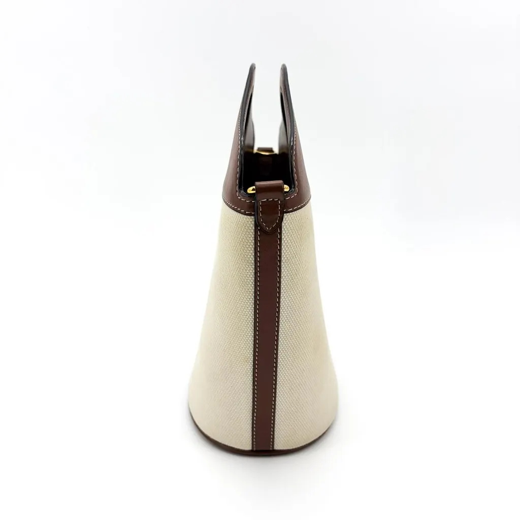Burberry Small Canvas Leather Horseferry Print Pocket Bucket Bag Tan Natural Beige Canvas Very good - Model View
