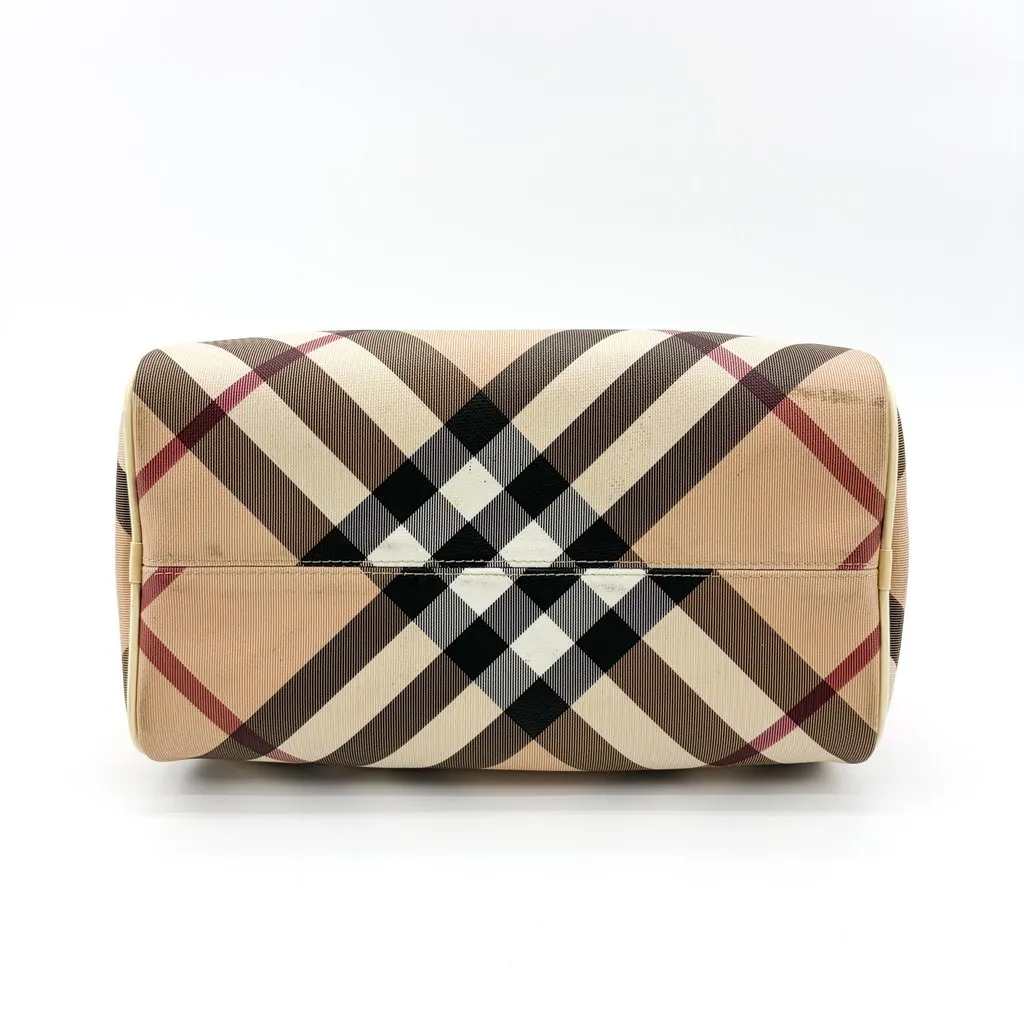 Burberry Nova Check Patent Trim Boston Bag Cream Beige Canvas Good - Box View