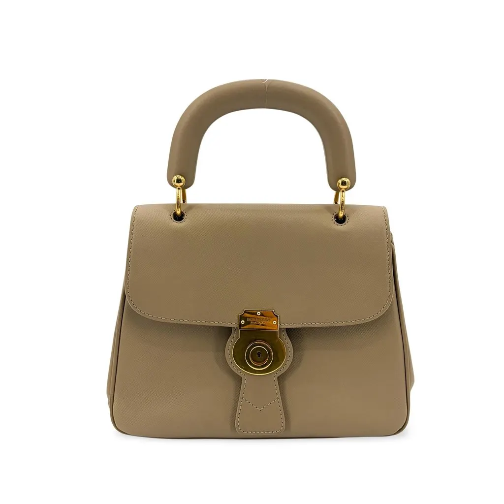 Burberry DK88 Medium Top Handle Bag Taupe Beige Leather Good - Front View