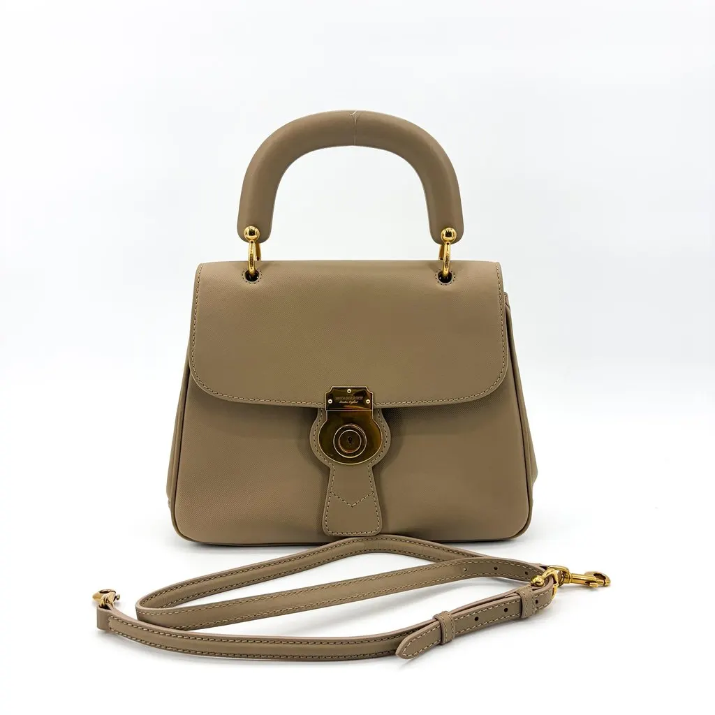 Burberry DK88 Medium Top Handle Bag Taupe Beige Leather Good - Back View