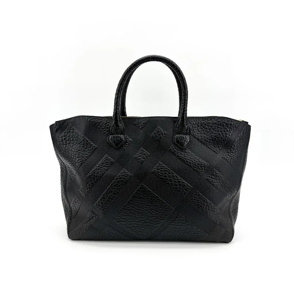 Burberry Check Embossed Leather Orchard Bag Black Black Leather Very good - Inside View