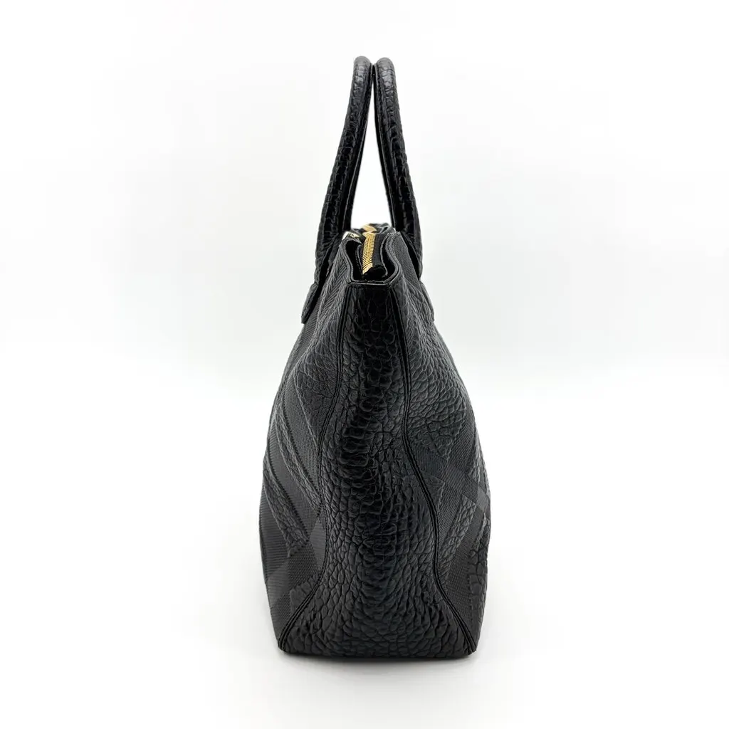 Burberry Check Embossed Leather Orchard Bag Black Black Leather Very good - Model View