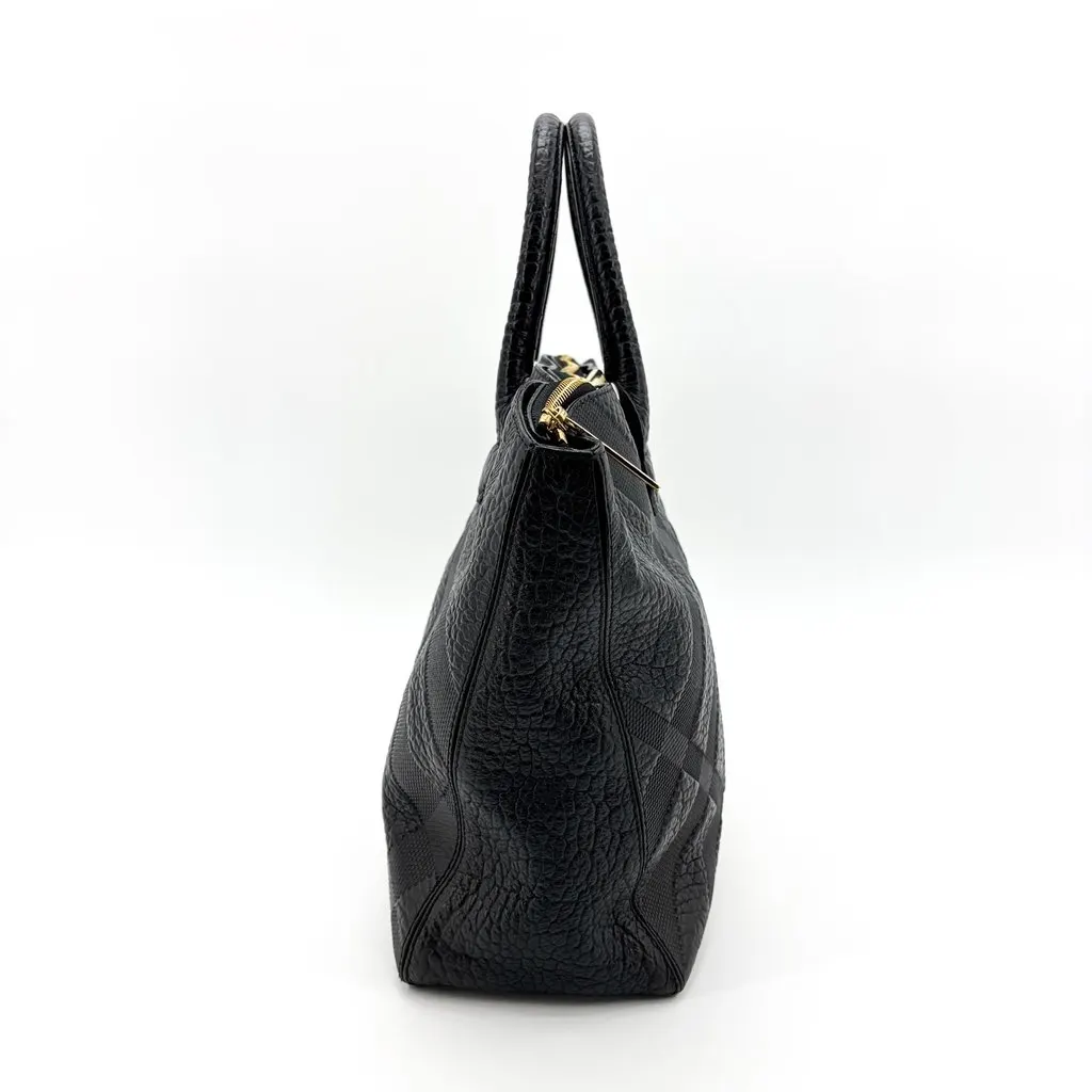 Burberry Check Embossed Leather Orchard Bag Black Black Leather Very good - Box View