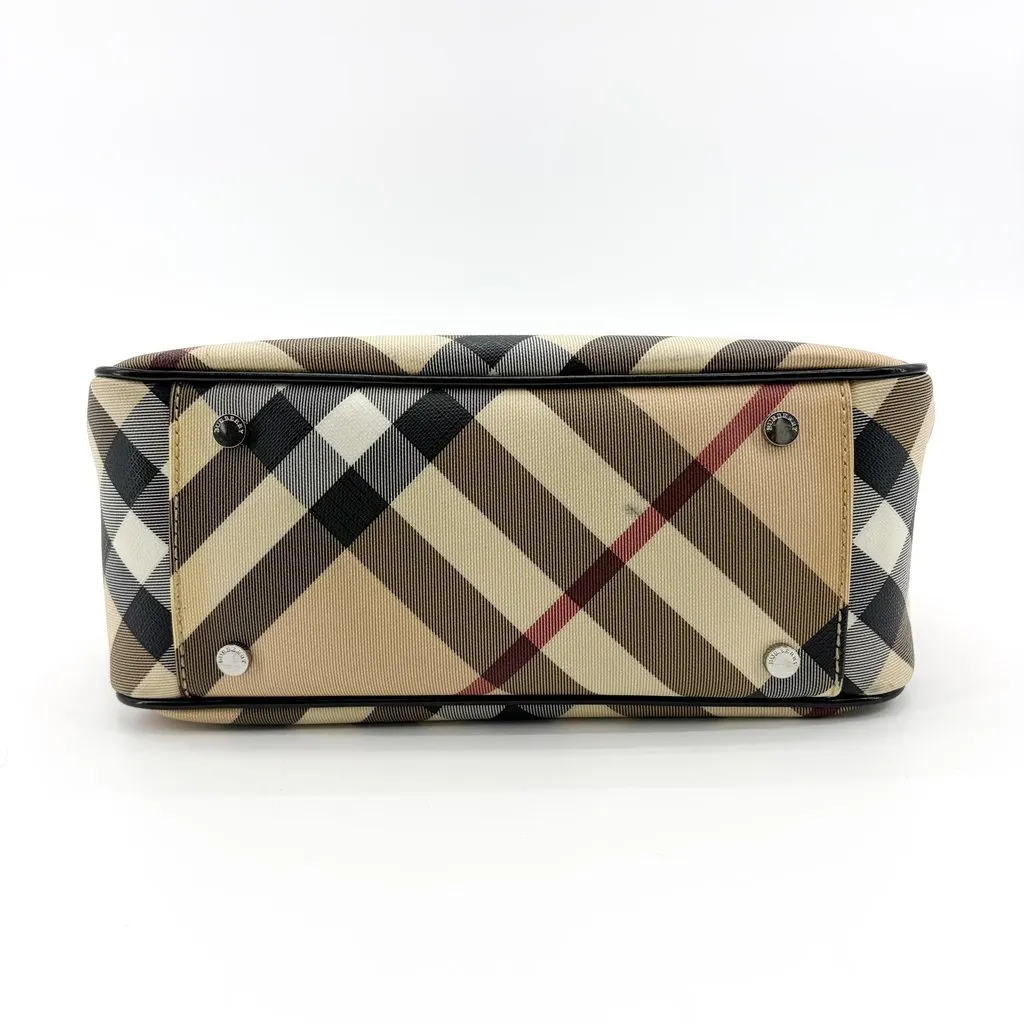 Burberry Nova Check Canvas and Black Patent Leather Small Tote Bag Beige Canvas Good - Box View