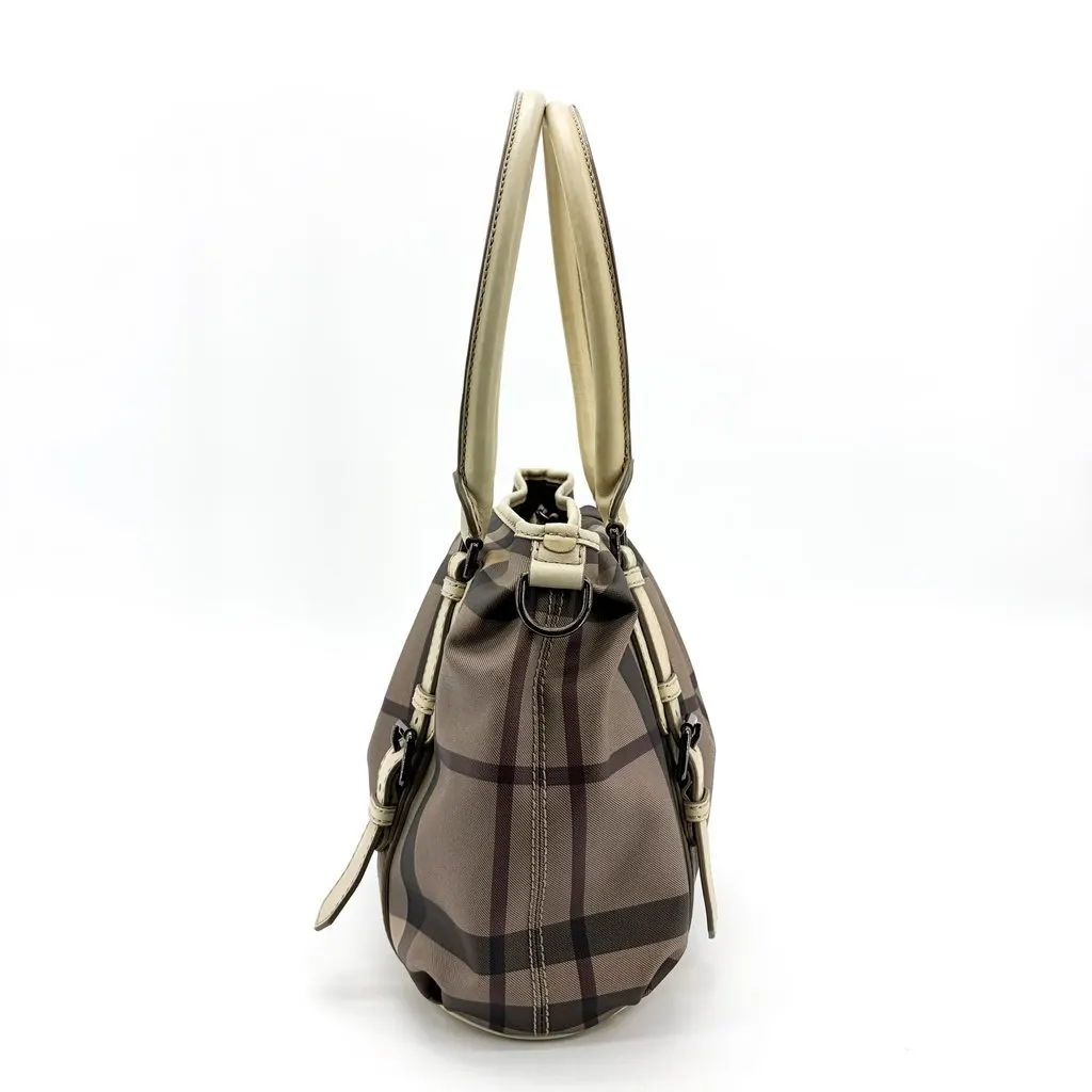 Burberry Nova Check Small Manner Tote Bag Beige Beige Canvas Good - Inside View