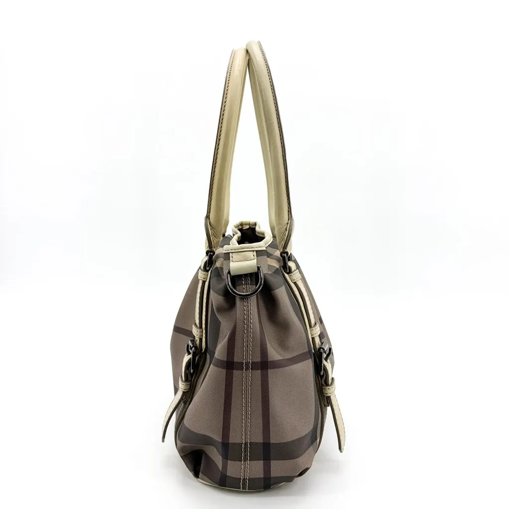 Burberry Nova Check Small Manner Tote Bag Beige Beige Canvas Good - Model View