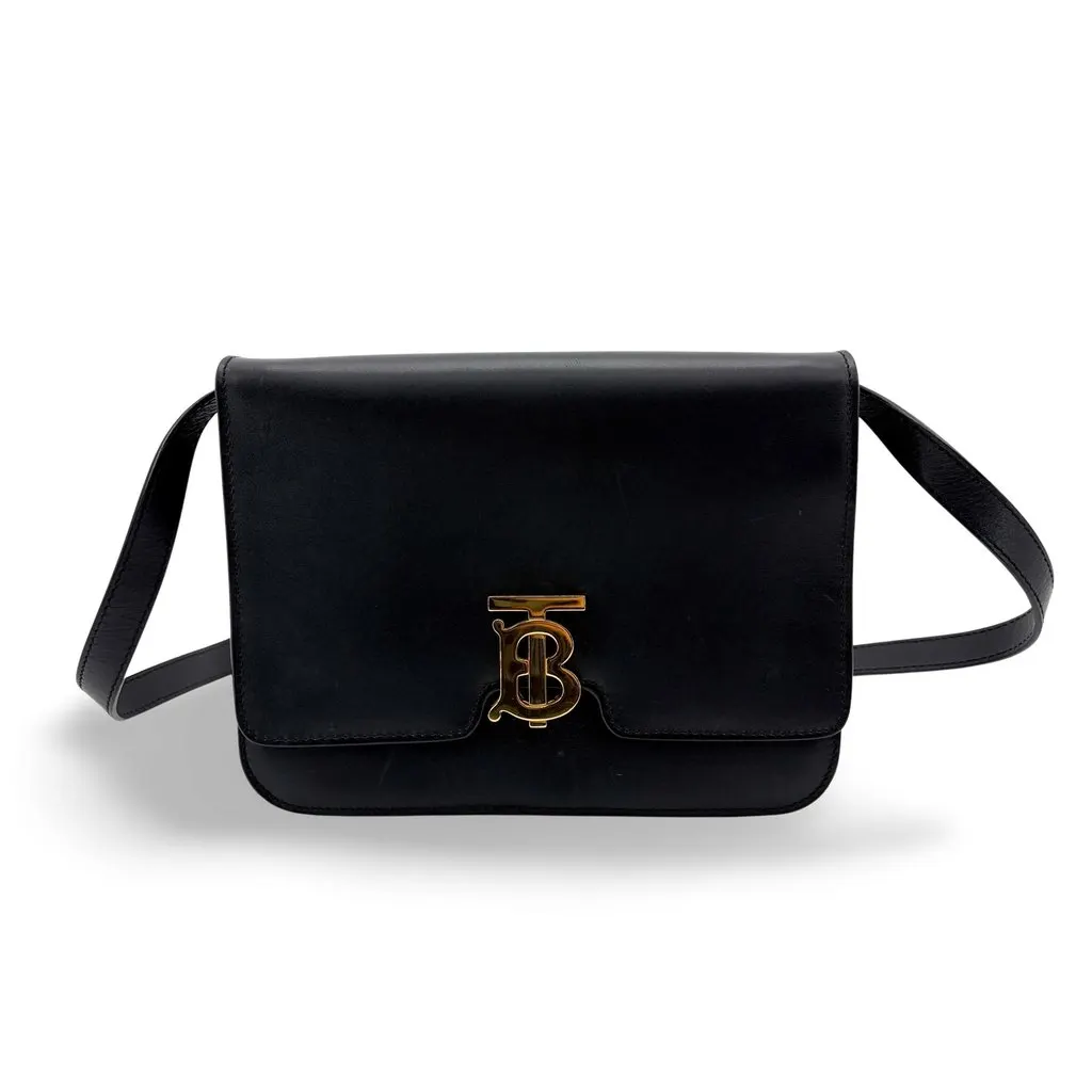 Burberry Small TB Bag Black Gold Hardware Black Leather Very good - Front View
