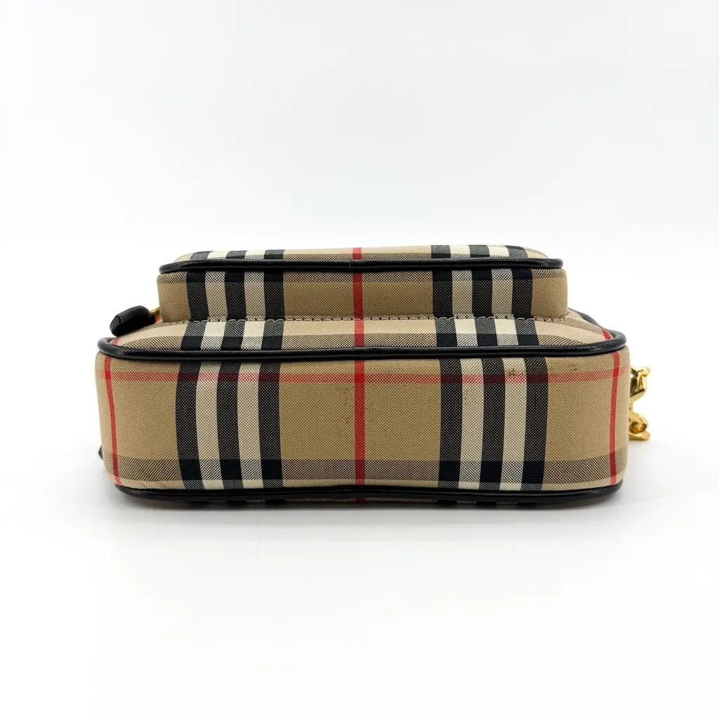 Burberry Vintage Check Leather Camera Bag Archive Beige Beige Canvas Good - Box View