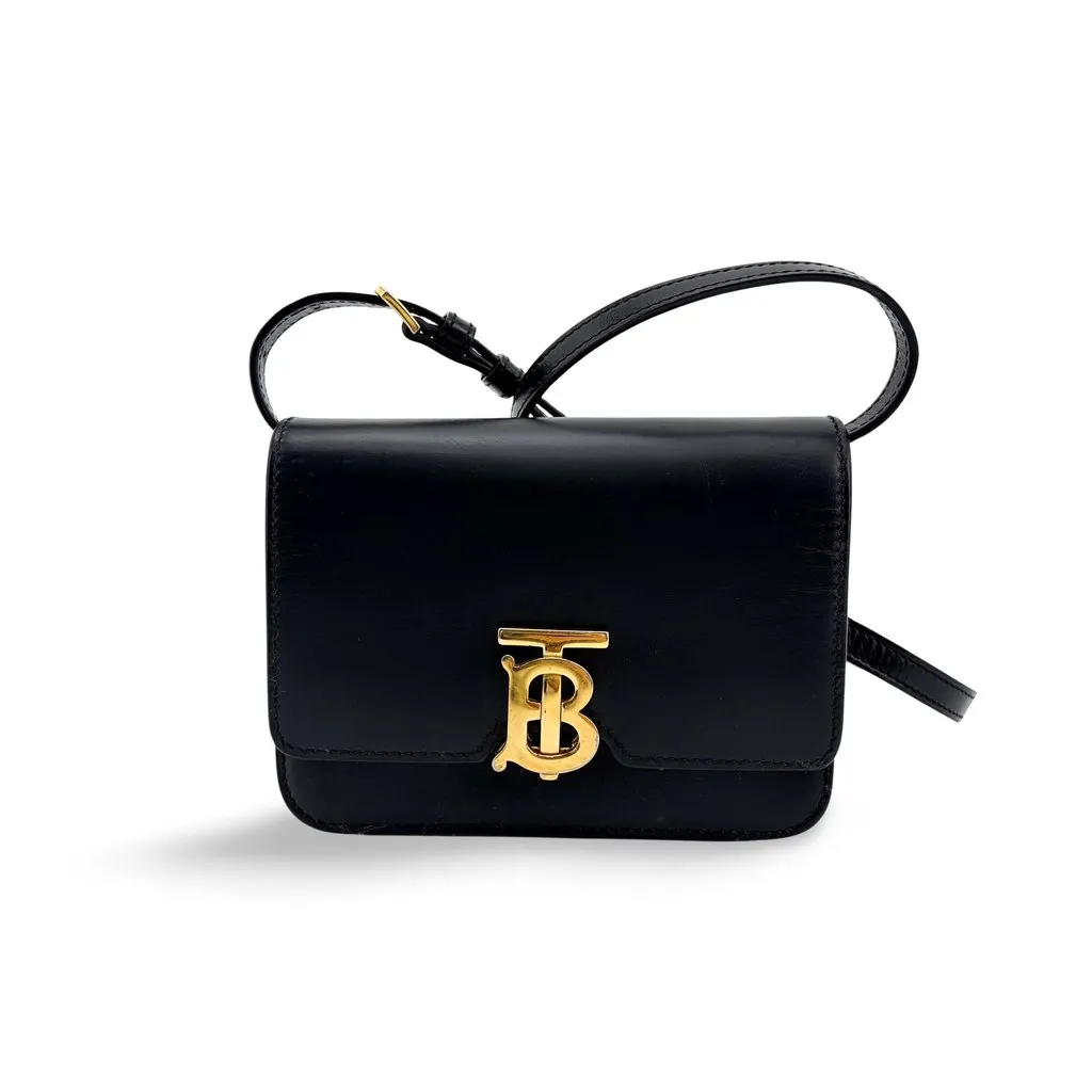 Burberry Small Leather TB Bag Black Gold Hardware Black Leather Very good - Front View