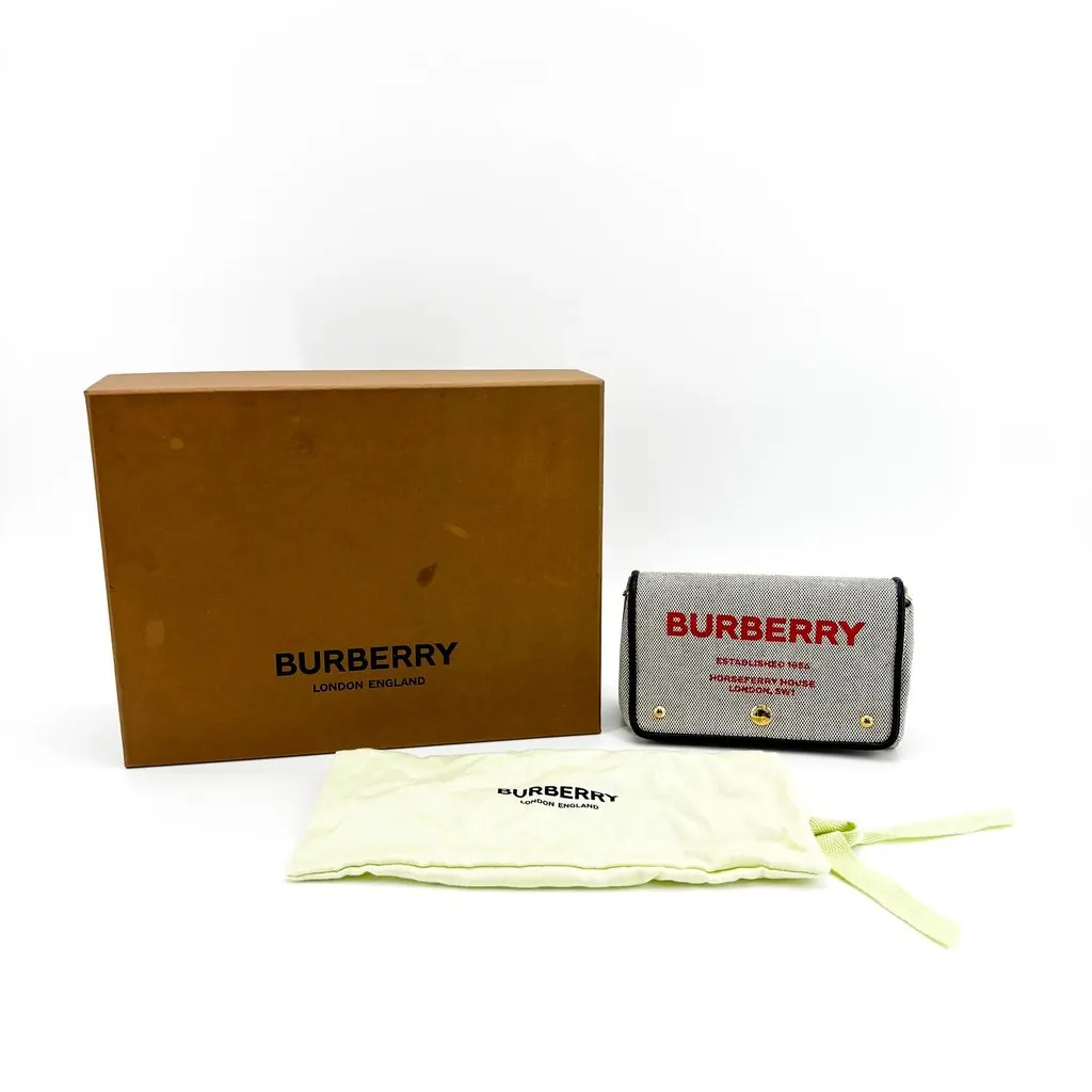 Burberry Horseferry Print Canvas Note Shoulder Bag Black White Black Canvas Good - Back View