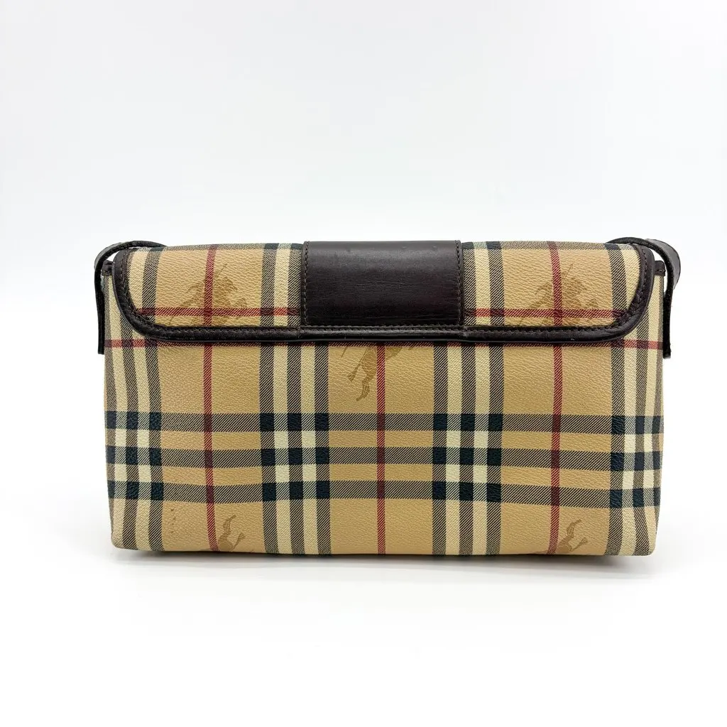 Burberry Nova Check Canvas Leather Buckle Shoulder Bag Beige Brown Beige Canvas Good - Back View