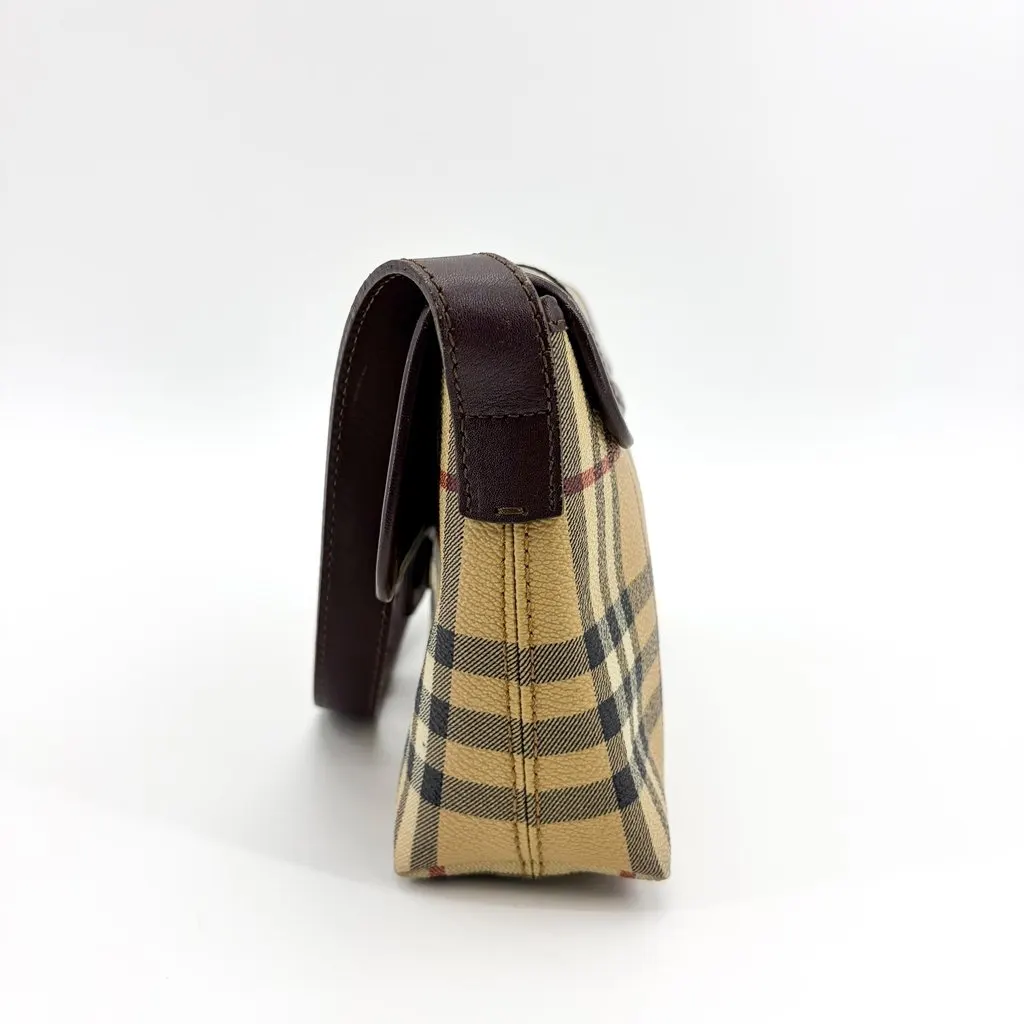 Burberry Nova Check Canvas Leather Buckle Shoulder Bag Beige Brown Beige Canvas Good - Inside View