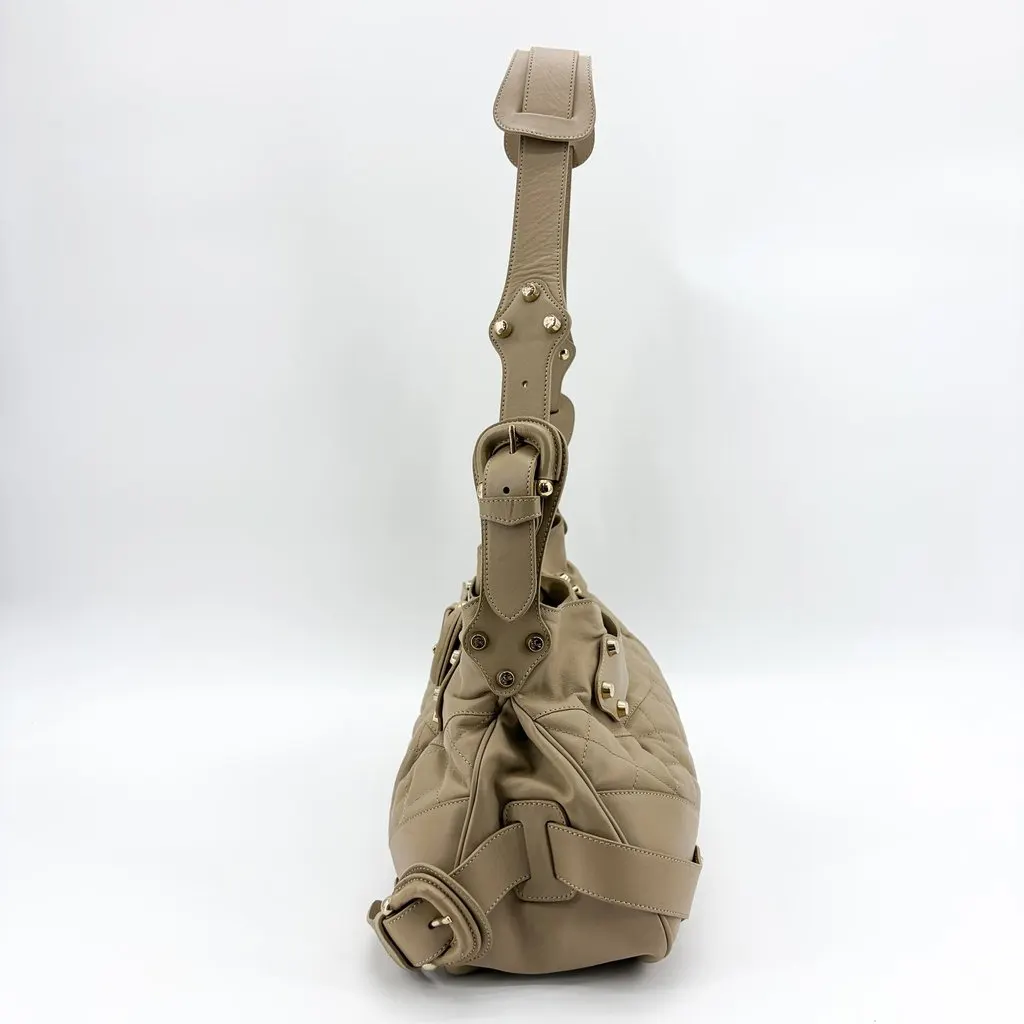 Burberry Quilted Lambskin Leather Buckle Hobo Bag Taupe Beige Leather Good - Inside View
