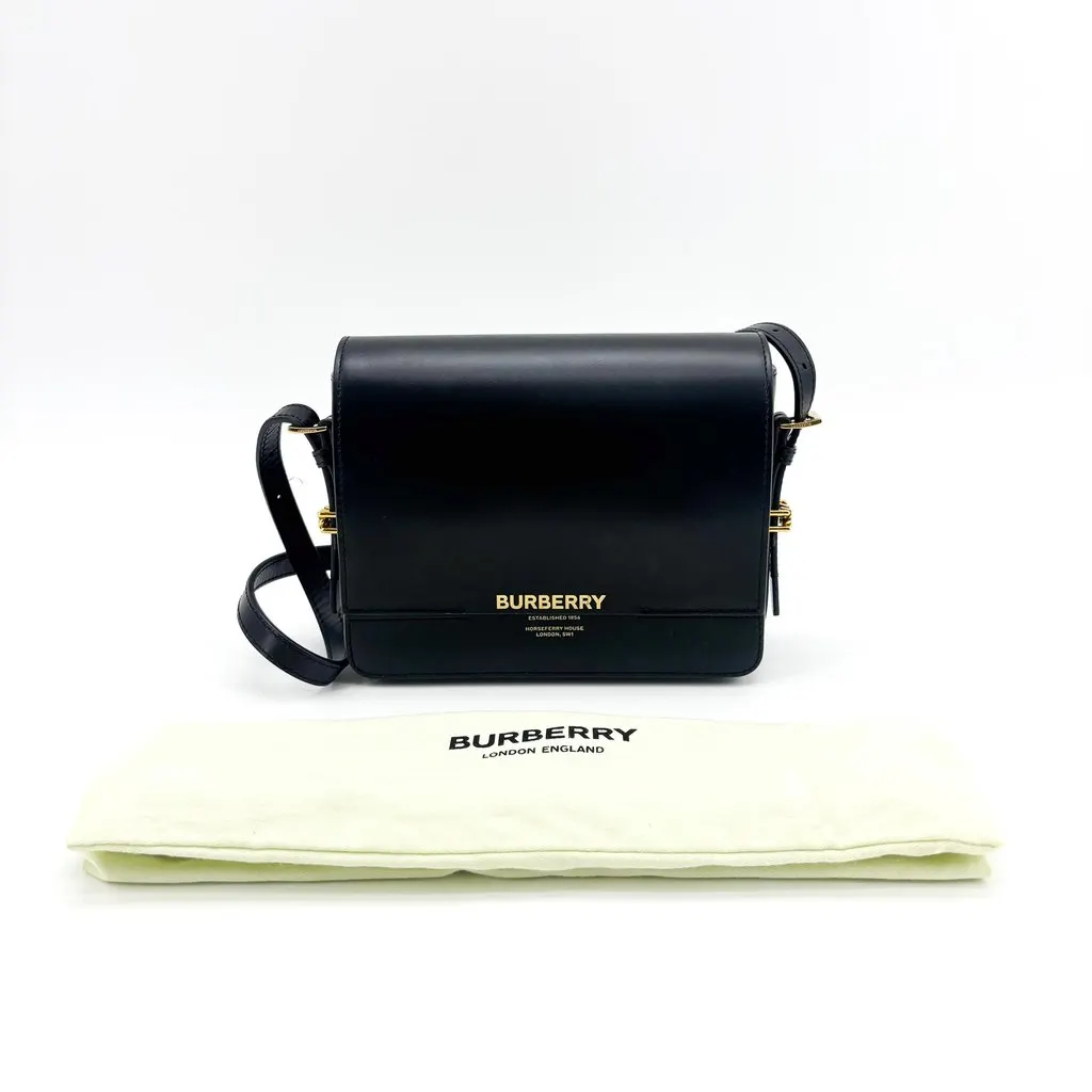 Burberry Grace Leather Shoulder Bag Black Black Leather Good - Back View