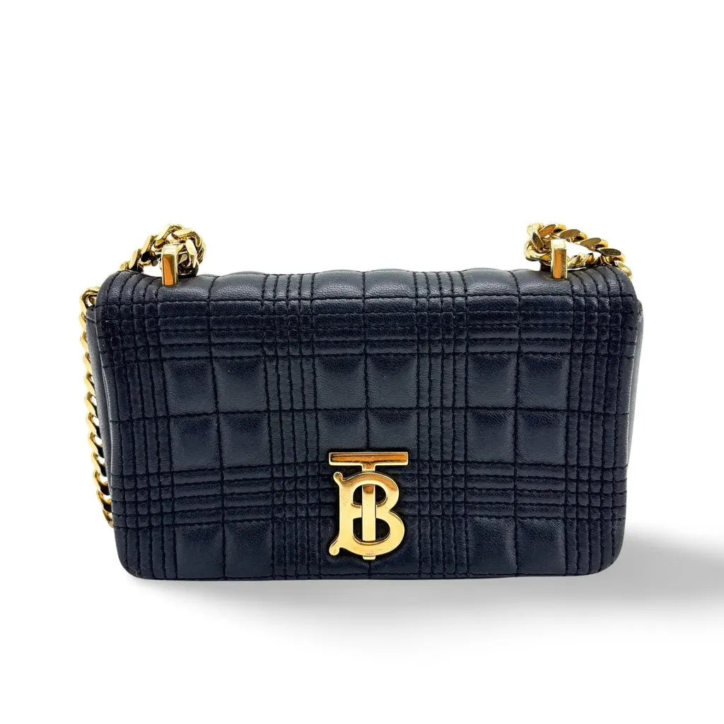 Burberry Mini Quilted Leather Lola Bag Black Black Leather Good - Front View