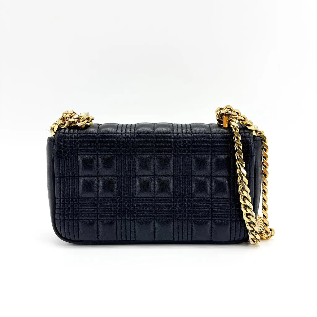 Burberry Mini Quilted Leather Lola Bag Black Black Leather Good - Back View