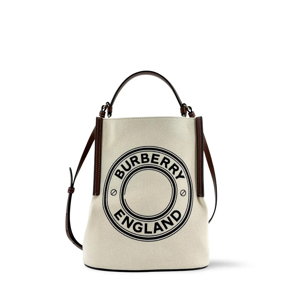Burberry Small Logo Graphic Canvas Peggy Bag Natural Malt Brown Beige Canvas Good - Front View