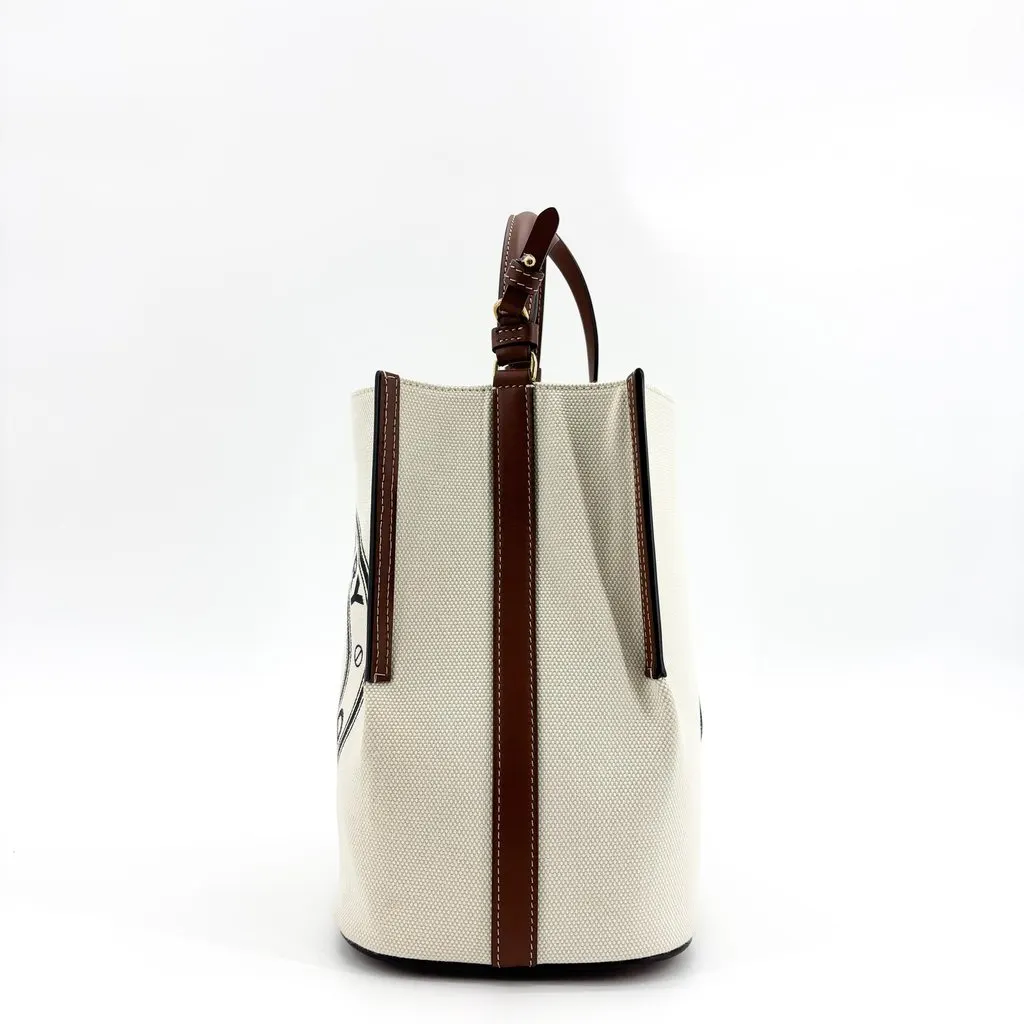 Burberry Small Logo Graphic Canvas Peggy Bag Natural Malt Brown Beige Canvas Good - Inside View